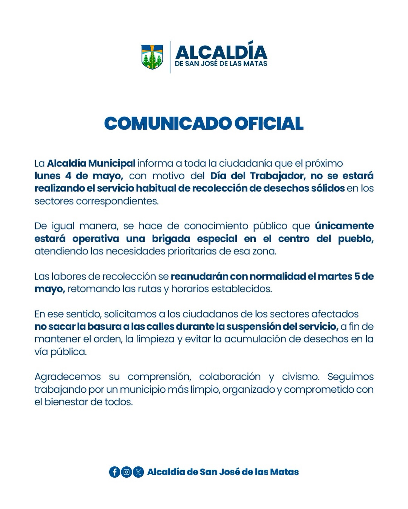 Aviso Importante: Información para el Próximo Lunes 4 de Mayo